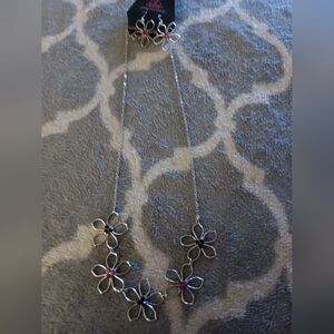 Paparazzi Silver Necklace with Pink and Black Floral Accents